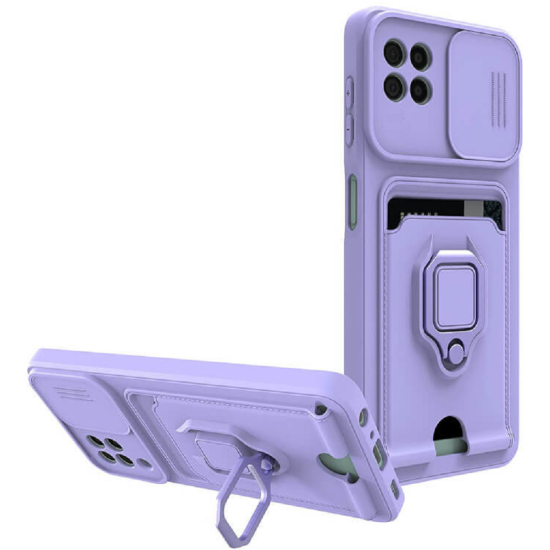 Bodycell Multifunction - Ανθεκτική Θήκη Samsung Galaxy A22 5G με Λουράκι Λαιμού / Κάλυμμα Κάμερας / Ring Holder / Υποδοχή Κάρτας - Purple (5206015012563)