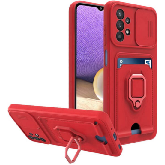 Bodycell Multifunction - Ανθεκτική Θήκη Samsung Galaxy A23 με Λουράκι Λαιμού / Κάλυμμα Κάμερας / Ring Holder / Υποδοχή Κάρτας - Red (5206015003691)
