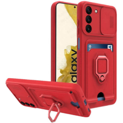 Bodycell Multifunction - Ανθεκτική Θήκη Samsung Galaxy S22 Plus 5G με Λουράκι Λαιμού / Κάλυμμα Κάμερας / Ring Holder / Υποδοχή Κάρτας - Red (5206015004452)