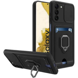 Bodycell Multifunction - Ανθεκτική Θήκη Samsung Galaxy S22 Plus 5G με Λουράκι Λαιμού / Κάλυμμα Κάμερας / Ring Holder / Υποδοχή Κάρτας - Black (5206015004438)