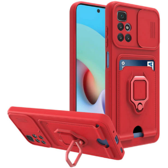 Bodycell Multifunction - Ανθεκτική Θήκη Xiaomi Redmi 10 / Redmi 10 2022 με Λουράκι Λαιμού / Κάλυμμα Κάμερας / Ring Holder / Υποδοχή Κάρτας - Red (5206015013256)