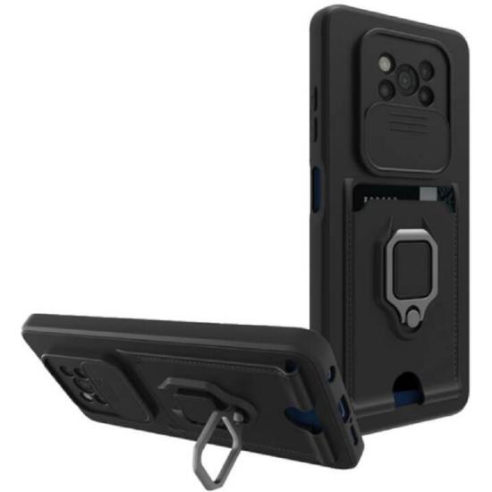Bodycell Multifunction - Ανθεκτική Θήκη Xiaomi Poco X3 Pro / X3 NFC με Λουράκι Λαιμού / Κάλυμμα Κάμερας / Ring Holder / Υποδοχή Κάρτας - Black (5206015012433)
