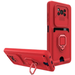 Bodycell Multifunction - Ανθεκτική Θήκη Xiaomi Poco X3 Pro / X3 NFC με Λουράκι Λαιμού / Κάλυμμα Κάμερας / Ring Holder / Υποδοχή Κάρτας - Red (5206015012471)