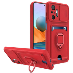 Bodycell Multifunction - Ανθεκτική Θήκη Xiaomi Redmi Note 10 Pro με Λουράκι Λαιμού / Κάλυμμα Κάμερας / Ring Holder / Υποδοχή Κάρτας - Red (5206015008894)
