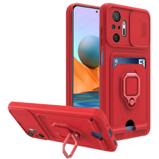 Bodycell Multifunction - Ανθεκτική Θήκη Xiaomi Redmi Note 10 Pro με Λουράκι Λαιμού / Κάλυμμα Κάμερας / Ring Holder / Υποδοχή Κάρτας - Red (5206015008894)