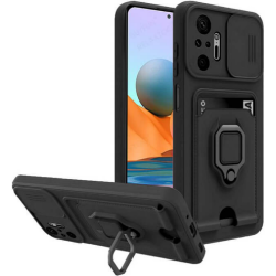 Bodycell Multifunction - Ανθεκτική Θήκη Xiaomi Redmi Note 10 Pro με Λουράκι Λαιμού / Κάλυμμα Κάμερας / Ring Holder / Υποδοχή Κάρτας - Black (5206015007729)