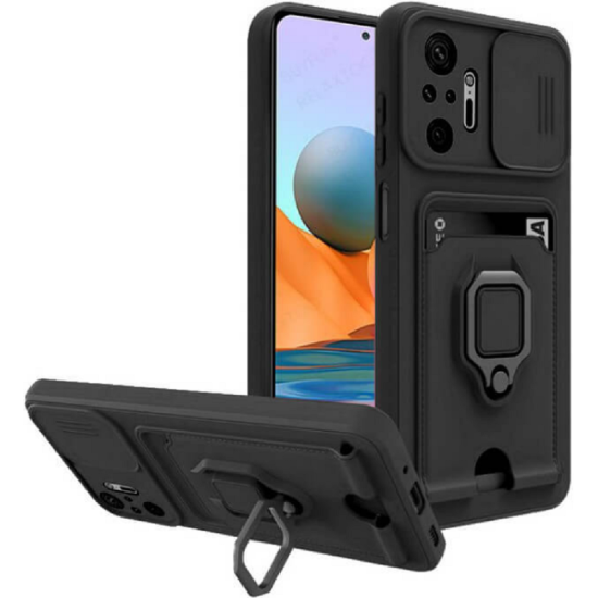 Bodycell Multifunction - Ανθεκτική Θήκη Xiaomi Redmi Note 10 Pro με Λουράκι Λαιμού / Κάλυμμα Κάμερας / Ring Holder / Υποδοχή Κάρτας - Black (5206015007729)