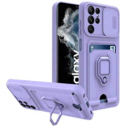 Bodycell Multifunction - Ανθεκτική Θήκη Samsung Galaxy S22 Ultra 5G με Λουράκι Λαιμού / Κάλυμμα Κάμερας / Ring Holder / Υποδοχή Κάρτας - Purple (5206015004476)