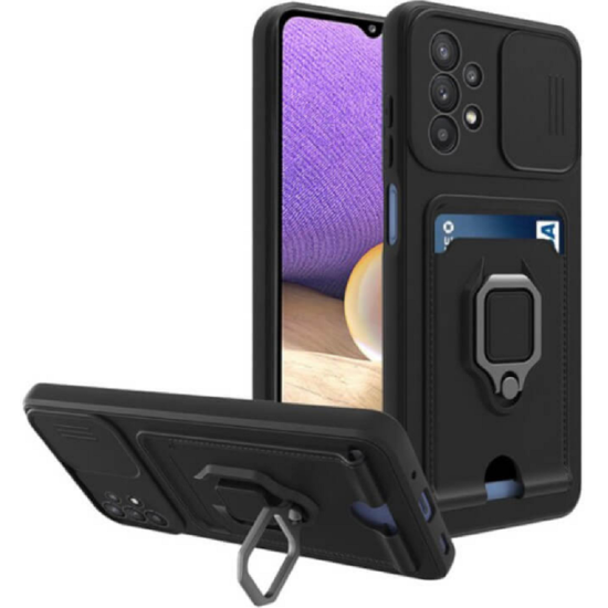 Bodycell Multifunction - Ανθεκτική Θήκη Samsung Galaxy A72 με Λουράκι Λαιμού / Κάλυμμα Κάμερας / Ring Holder / Υποδοχή Κάρτας - Black (5206015003905)