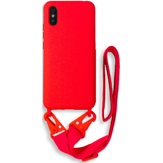 Bodycell Θήκη Σιλικόνης με Λουράκι Λαιμού - Xiaomi Redmi 9A / 9ΑΤ / 9i - Red (5206015002861)