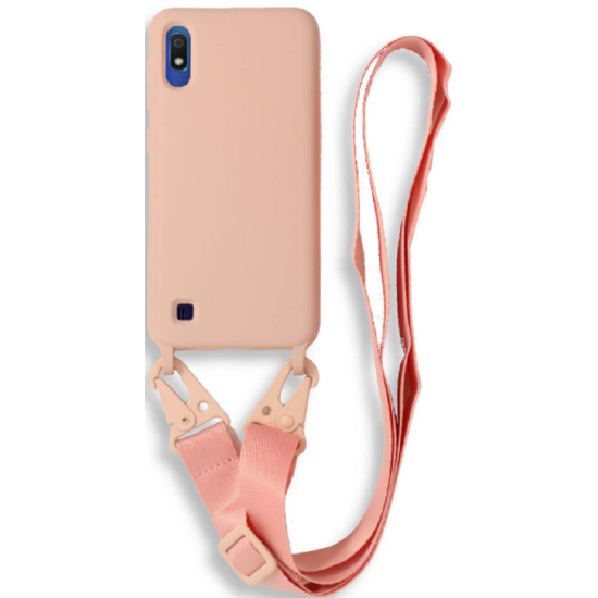 Bodycell Θήκη Σιλικόνης με Λουράκι Λαιμού - Samsung Galaxy A10 - Pink (5206015000638)