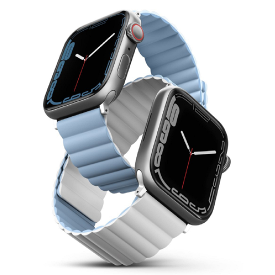 Uniq Revix Μαγνητικό Λουράκι Premium Σιλικόνης Apple Watch Ultra/SE/11/10/9/8/7/6/5/4 (49/46/45/44mm) - White / Blue (UNIQ-45MM-REVWHTBLU)
