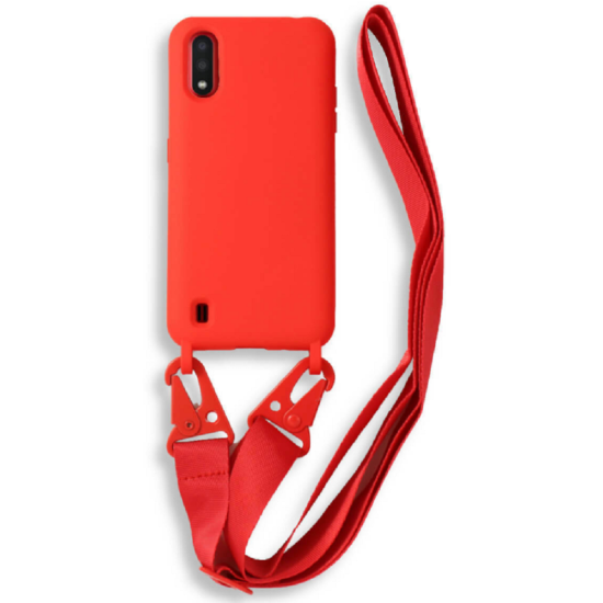 Bodycell Θήκη Σιλικόνης με Λουράκι Λαιμού - Samsung Galaxy A01 - Red (5206015000454)