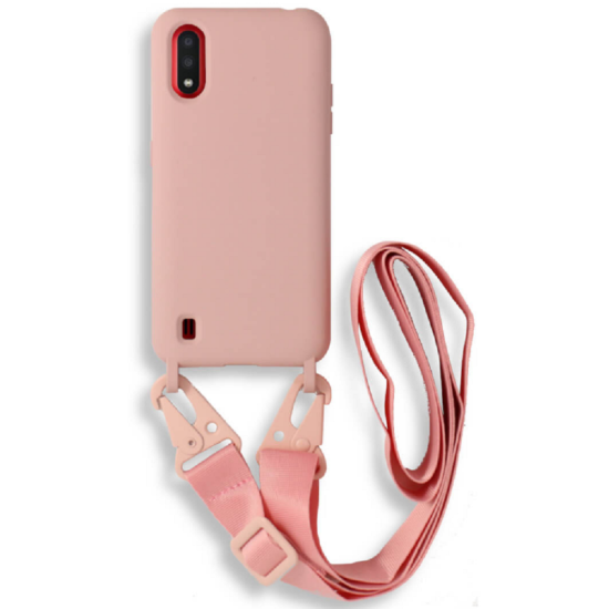 Bodycell Θήκη Σιλικόνης με Λουράκι Λαιμού - Samsung Galaxy A01 - Pink (5206015000447)