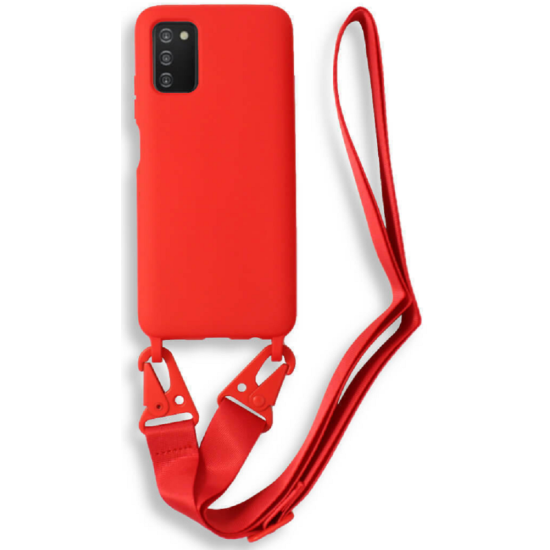 Bodycell Θήκη Σιλικόνης με Λουράκι Λαιμού - Samsung Galaxy A03s - Red (5206015000539)
