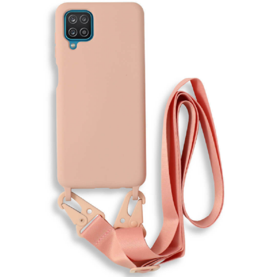 Bodycell Θήκη Σιλικόνης με Λουράκι Λαιμού - Samsung Galaxy A12 - Pink (5206015000676)