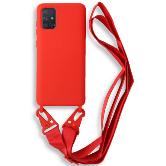 Bodycell Θήκη Σιλικόνης με Λουράκι Λαιμού - Samsung Galaxy A71 - Red (5206015001666)