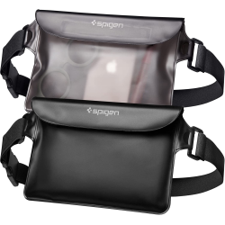 Spigen A620 Aqua Shield Waterproof Pouch Bag - Universal Αδιάβροχη Τσάντα Μέσης - IPX8 - 20 x 12 cm - Solid Black / Transparent Black - 2 Τεμάχια (AMP04531)