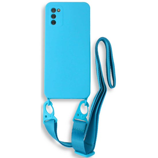 Bodycell Θήκη Σιλικόνης με Λουράκι Λαιμού - Samsung Galaxy A02s - Light Blue (5206015000478)