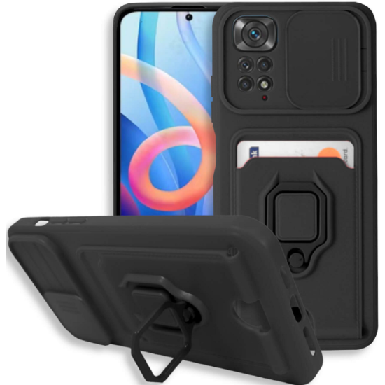 Bodycell Multifunction - Ανθεκτική Θήκη Xiaomi Redmi Note 11 Pro / Redmi Note 12 Pro 4G με Λουράκι Λαιμού / Κάλυμμα Κάμερας / Ring Holder / Υποδοχή Κάρτας - Black (5206015008962)