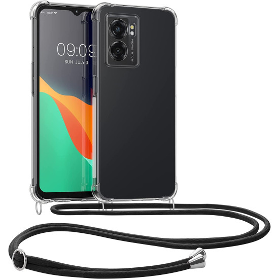 KWmobile Διάφανη Θήκη Σιλικόνης με Λουράκι Λαιμού - Oppo A77 5G - Transparent / Black (59896.01)