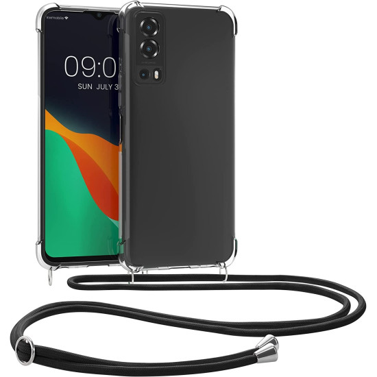 KWmobile Διάφανη Θήκη Σιλικόνης με Λουράκι Λαιμού - Vivo Y72 5G - Transparent / Black (59900.01)