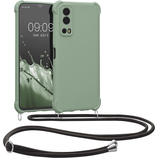 KWmobile Matte Θήκη Σιλικόνης με Λουράκι Λαιμού Vivo Y72 5G - Gray / Green (59899.172)