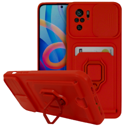 Bodycell Multifunction - Ανθεκτική Θήκη Xiaomi Redmi Note 10 / Note 10S με Λουράκι Λαιμού / Κάλυμμα Κάμερας / Ring Holder / Υποδοχή Κάρτας - Red (5206015007118)