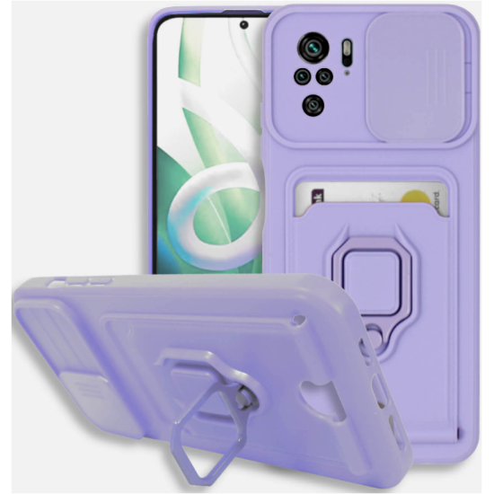 Bodycell Multifunction - Ανθεκτική Θήκη Xiaomi Redmi Note 10 / Note 10S με Λουράκι Λαιμού / Κάλυμμα Κάμερας / Ring Holder / Υποδοχή Κάρτας - Purple (5206015005169)