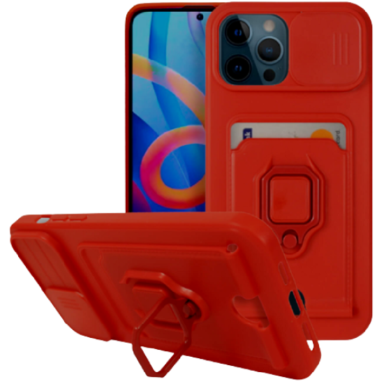 Bodycell Multifunction - Ανθεκτική Θήκη Apple iPhone 13 Pro Max με Λουράκι Λαιμού / Κάλυμμα Κάμερας / Ring Holder / Υποδοχή Κάρτας - Red (5206015011320)