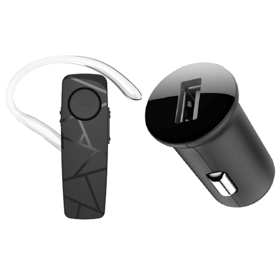 Tellur Vox 60 Bluetooth Headset - Μονό Ασύρματο Bluetooth Ακουστικό Multipoint & Φορτιστής Αυτοκινήτου με 1 x USB-Α - 1A - Black (TLL511381)
