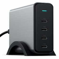 Satechi USB-C 4-Port GaN Charger - Φορτιστής Τοίχου με Βάση Στήριξης - Με 4 x Type-C PD - 165W - Space Grey (ST-UC165GM-EU)