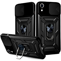 Bodycell Armor Slide - Ανθεκτική Θήκη Apple iPhone XR με Κάλυμμα για την Κάμερα & Μεταλλικό Ring Holder - Black (5206015005152)