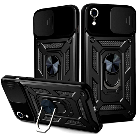 Bodycell Armor Slide - Ανθεκτική Θήκη Apple iPhone XR με Κάλυμμα για την Κάμερα & Μεταλλικό Ring Holder - Black (5206015005152)