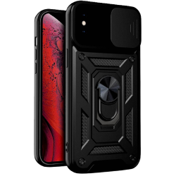 Bodycell Armor Slide - Ανθεκτική Θήκη Apple iPhone X / XS με Κάλυμμα για την Κάμερα & Μεταλλικό Ring Holder - Black (5206015005145)