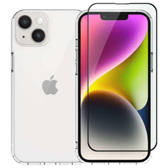 Vivid Σετ Διάφανη Θήκη Σιλικόνης & Full Face Tempered Glass - Apple iPhone 14 Plus - Transparent / Black (VIGELLY295GLASSBK)