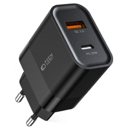 Tech-Protect C30W - Ταχυφορτιστής Ταξιδιού / Αντάπτορας με 1 x USB-A / 1 x Type-C - 30W - Black (9589046926808)