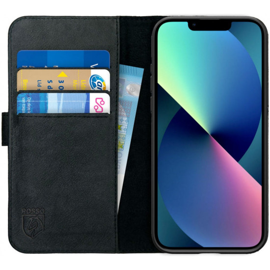 Rosso Deluxe Δερμάτινη Θήκη Πορτοφόλι Apple iPhone 13 - Black (8719246319983)