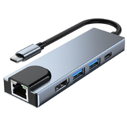 Tech-Protect V3 Hub Adapter 5 in 1 - Type-C Αντάπτορας Αλουμινίου Με 2 x USB-A / 1 x Type-C / 1 x 4K HDMI / 1 x Ethernet RJ45 - Grey (9589046919312)