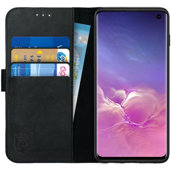 Rosso Deluxe Δερμάτινη Θήκη Πορτοφόλι Samsung Galaxy S10 - Black (8719246180972)