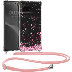 KWmobile Διάφανη Θήκη Σιλικόνης με Λουράκι Λαιμού - Google Pixel 7 - Cherry Blossoms Pink Petals / Dark Brown / Transparent (60206.02)