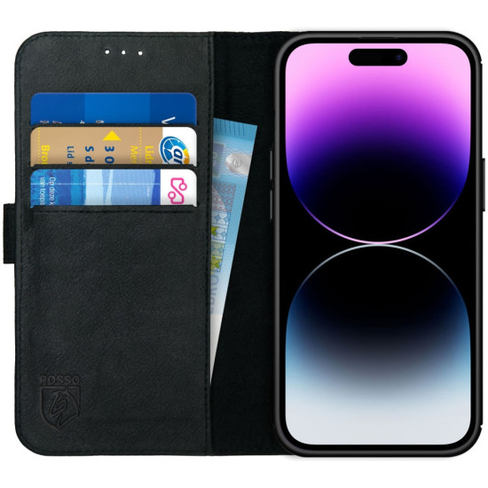 Rosso Deluxe Δερμάτινη Θήκη Πορτοφόλι Apple iPhone 14 Pro - Black (8719246366680)
