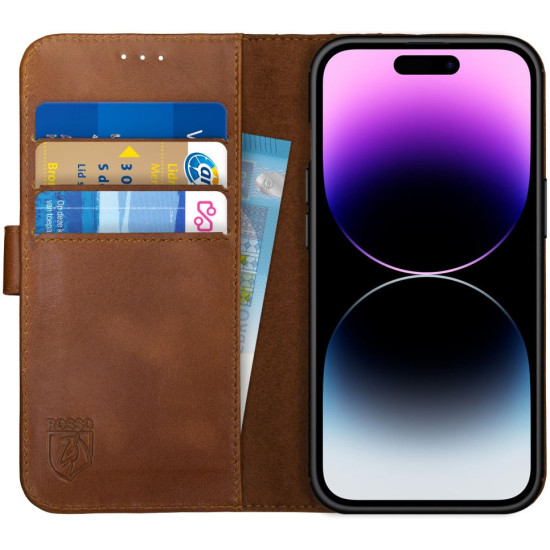 Rosso Deluxe Δερμάτινη Θήκη Πορτοφόλι Apple iPhone 14 Pro - Brown (8719246366697)
