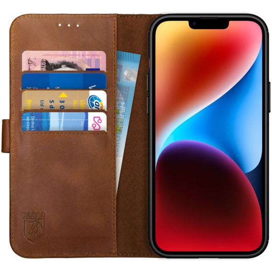 Rosso Deluxe Δερμάτινη Θήκη Πορτοφόλι Apple iPhone 14 Plus - Brown (8719246366710)