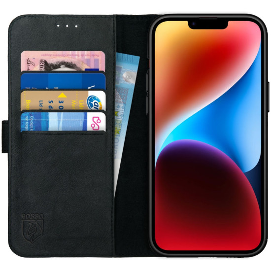 Rosso Deluxe Δερμάτινη Θήκη Πορτοφόλι Apple iPhone 14 Plus - Black (8719246366703)