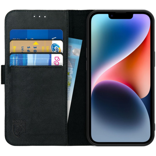 Rosso Deluxe Δερμάτινη Θήκη Πορτοφόλι Apple iPhone 14 - Black (8719246366666)