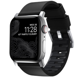Nomad Active Strap Pro - Αδιάβροχο Δερμάτινο Λουράκι με Σιλικόνη - Apple Watch Ultra/SE/11/10/9/8/7/6/5/4 (49/46/45/44mm) - Black / Silver (NM1A41SNW0)