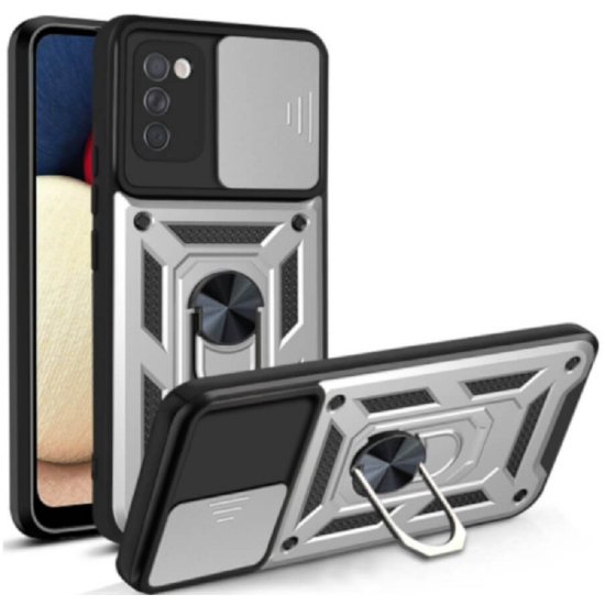 Bodycell Armor Slide - Ανθεκτική Θήκη Samsung Galaxy A02s με Κάλυμμα για την Κάμερα & Μεταλλικό Ring Holder - Silver (5206015014079)