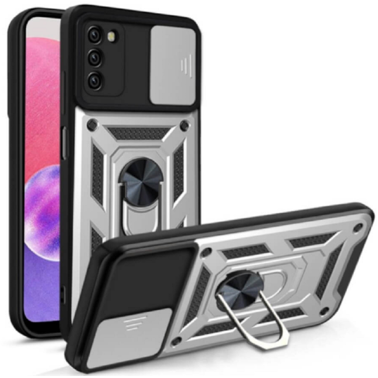 Bodycell Armor Slide - Ανθεκτική Θήκη Samsung Galaxy A03s με Κάλυμμα για την Κάμερα & Μεταλλικό Ring Holder - Silver (5206015014086)