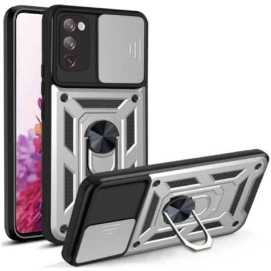 Bodycell Armor Slide - Ανθεκτική Θήκη Samsung Galaxy S20 FE με Κάλυμμα για την Κάμερα & Μεταλλικό Ring Holder - Silver (5206015014437)
